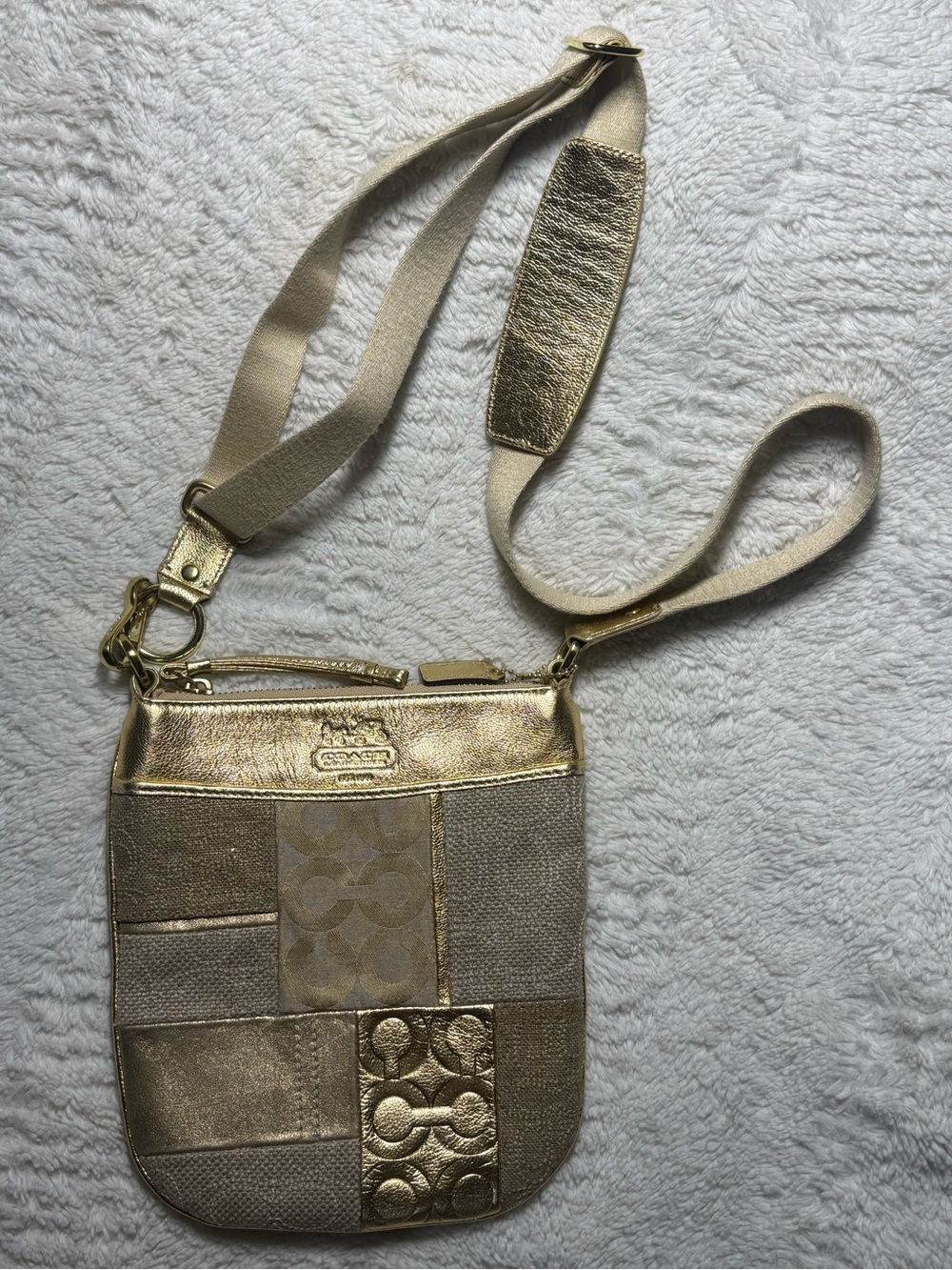 Coach Metallic Gold Patchwork Crossbody Bag EUC!!